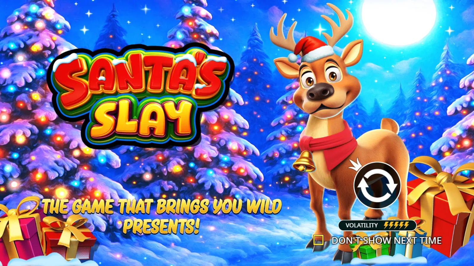 Santa's Slay illustrated reindeer opening before the reels start