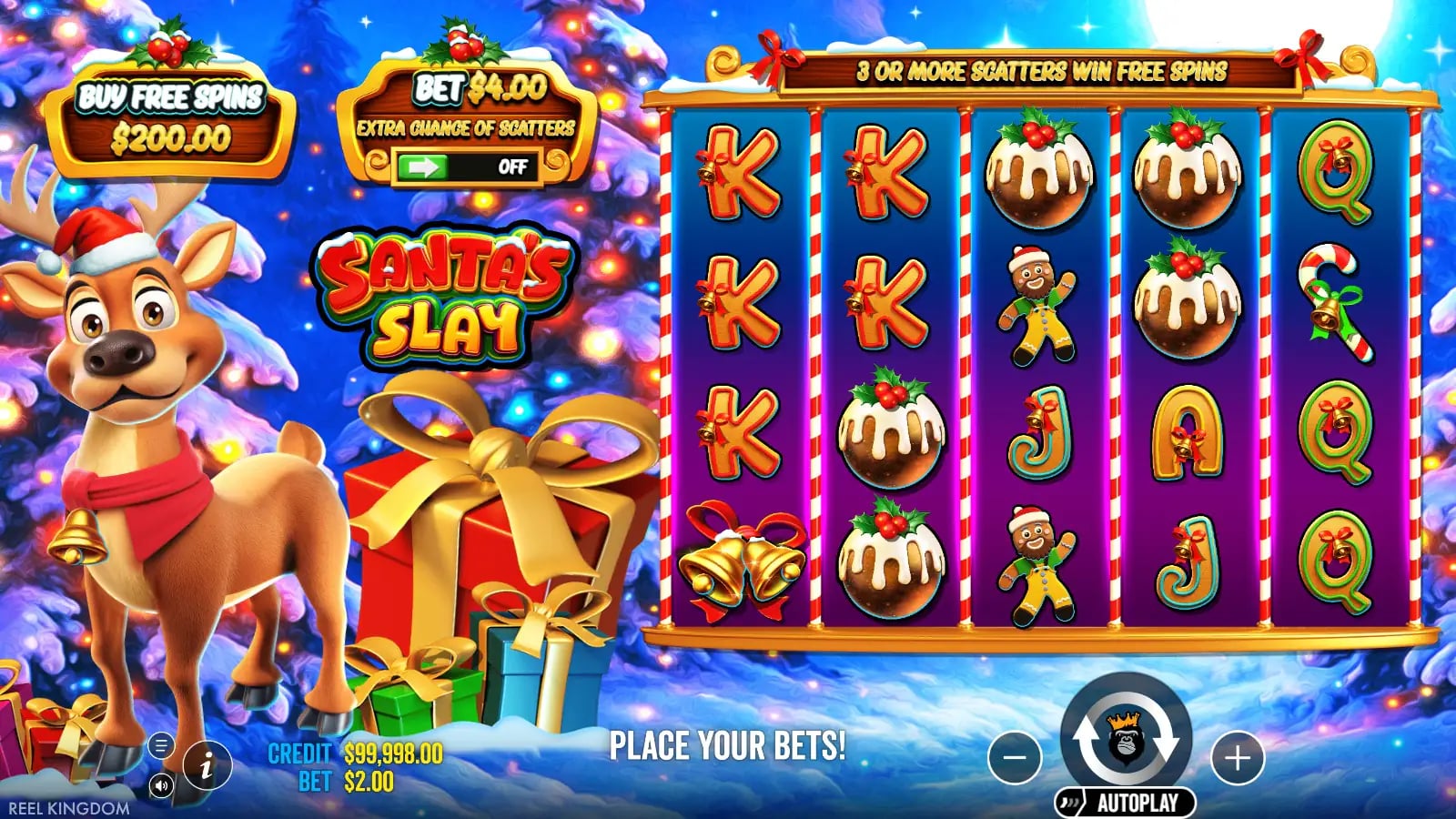 Santa's Slay ordinary five-reel board with festive puddings