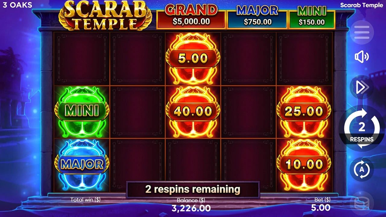 Scarab Temple: Part-filled Scarab bonus with two respins
