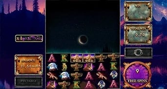 Shaman Song: Four-row Free Spins field with nine spins remaining
