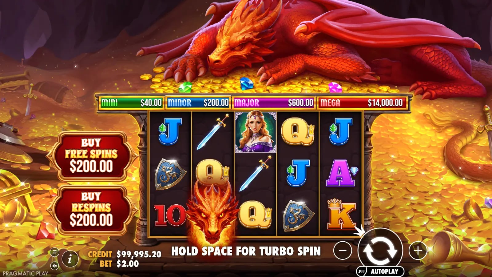 Sleeping Dragon later base-game board with a dragon-head symbol and separate middle reels.
