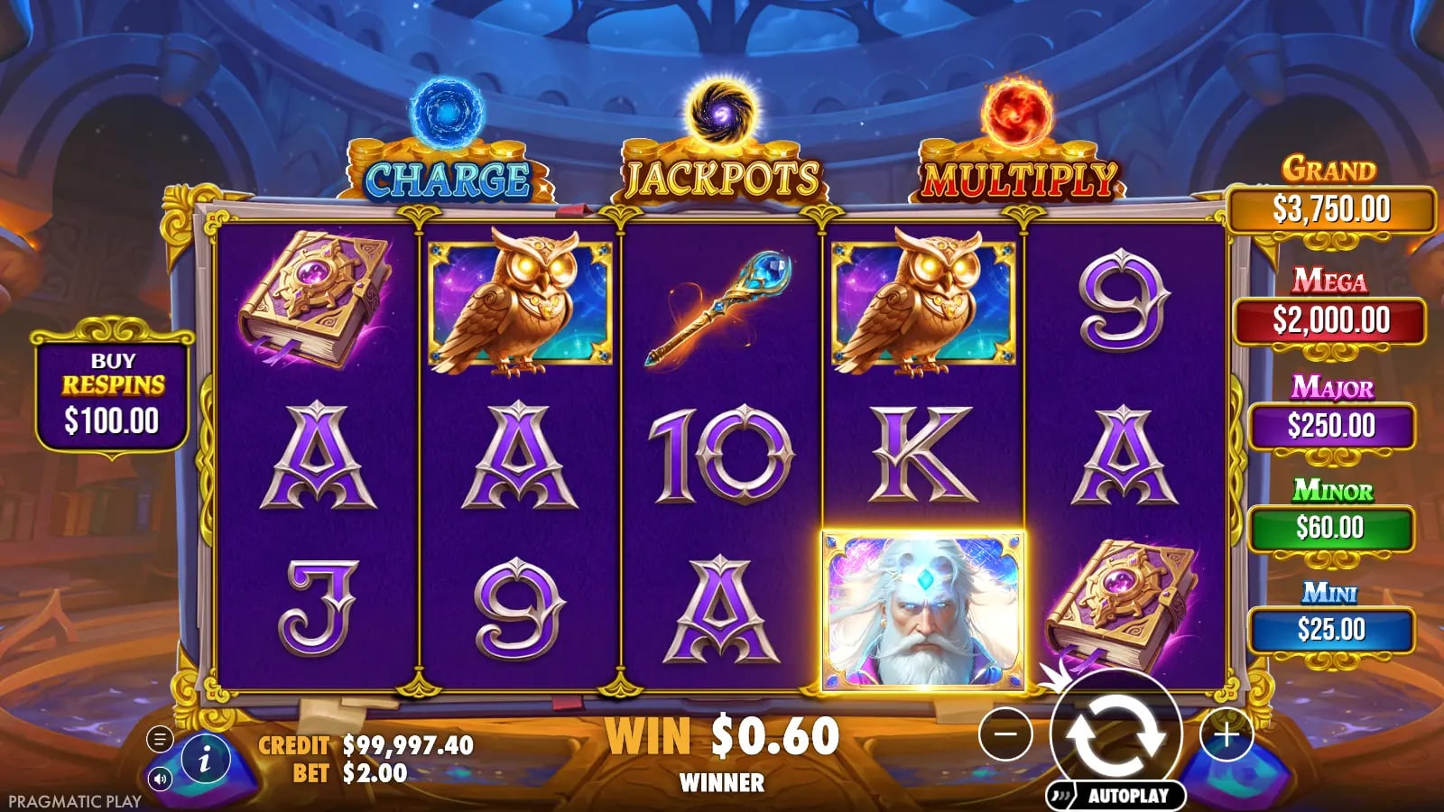 Spellmaster later base-game result with a wizard Wild and orb meters