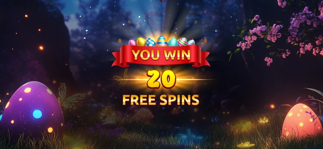 Spring Bunny: Award panel announces 20 free spins over the bunny reels.