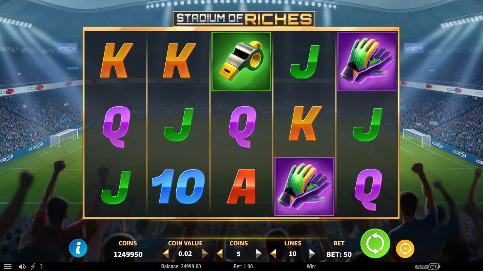 Stadium of Riches ordinary board with whistle, gloves and 24,999.00 balance