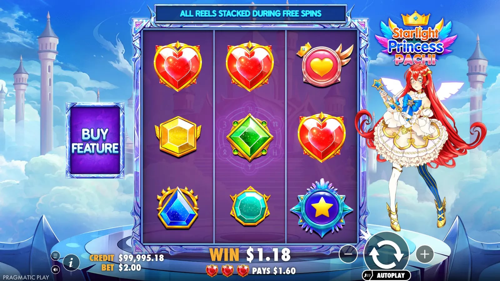 Starlight Princess Pachi live reels showing princess symbols and the complete Pachi board
