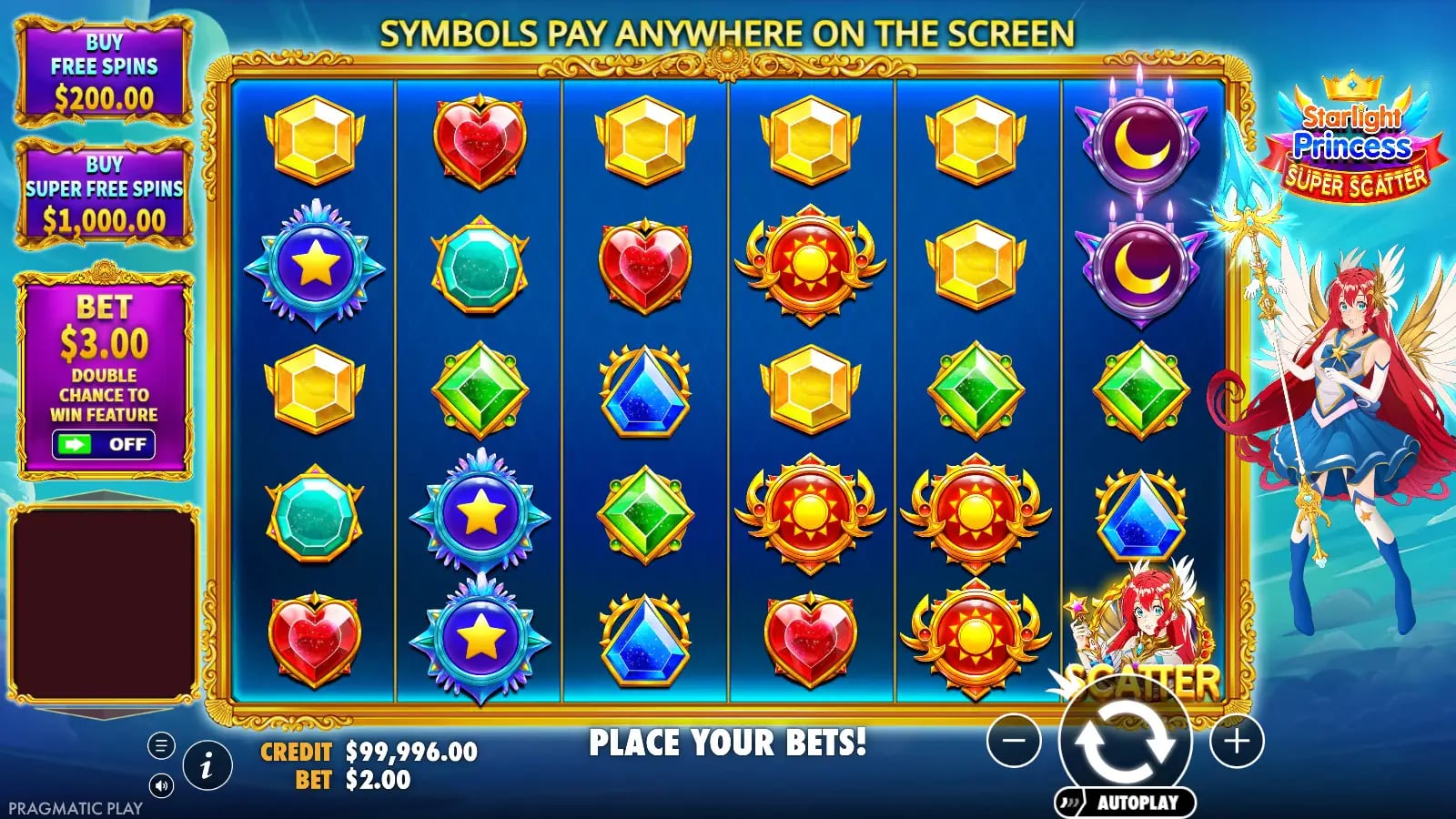 Starlight Princess Super Scatter later ordinary grid with one princess Scatter and full controls