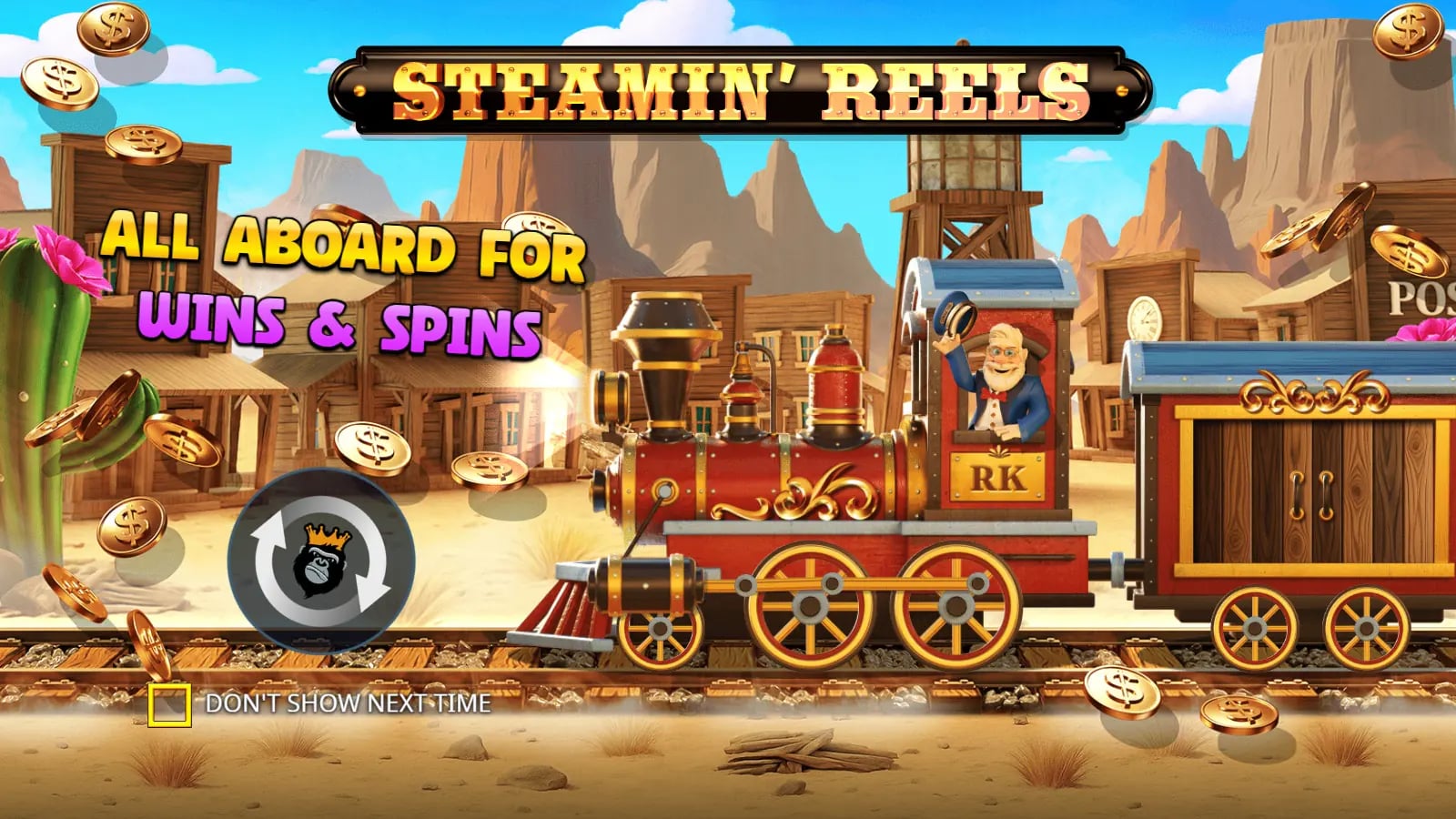 Steamin' Reels official demo showing the complete Western station reels and train carriages