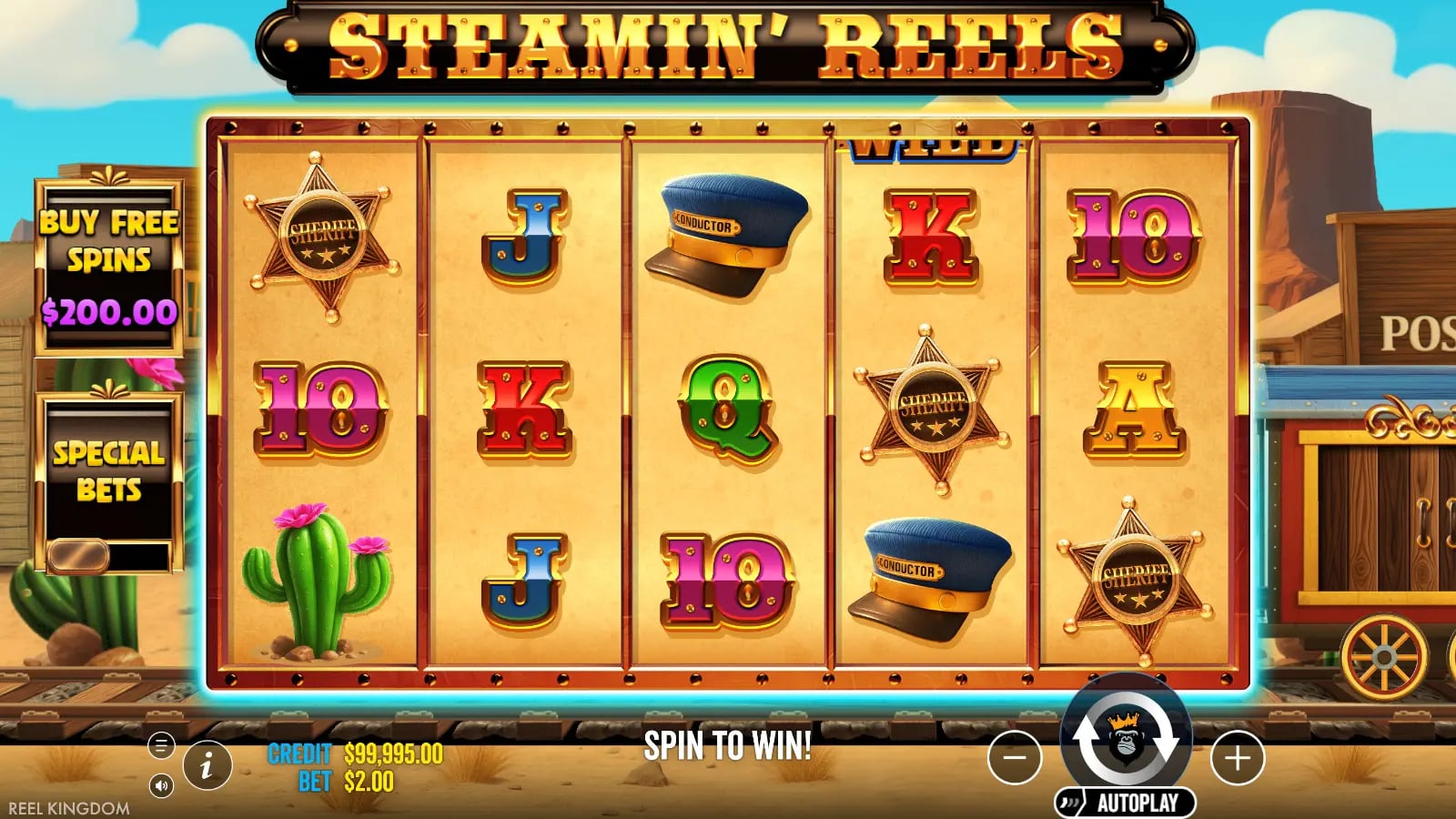 Steamin' Reels official Free Spins view with three loaded train carriages