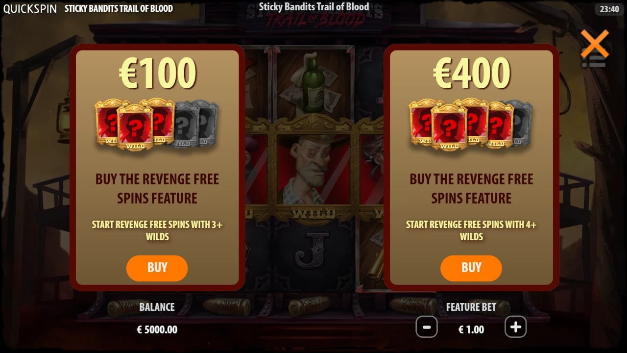Trail of Blood menu with €100 and €400 bonus purchases