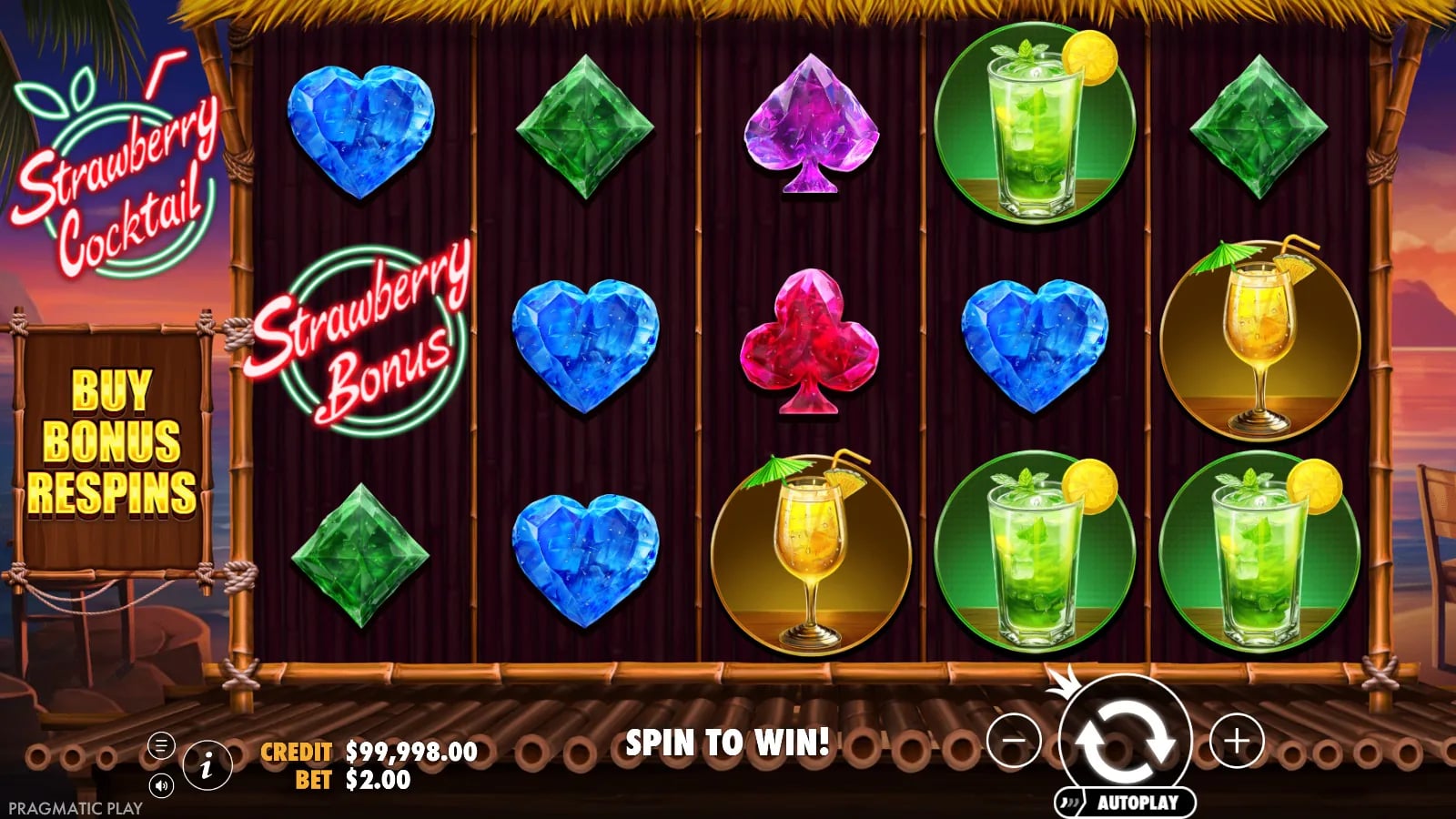 Strawberry Cocktail ordinary spin with one Strawberry Bonus symbol on reel one.