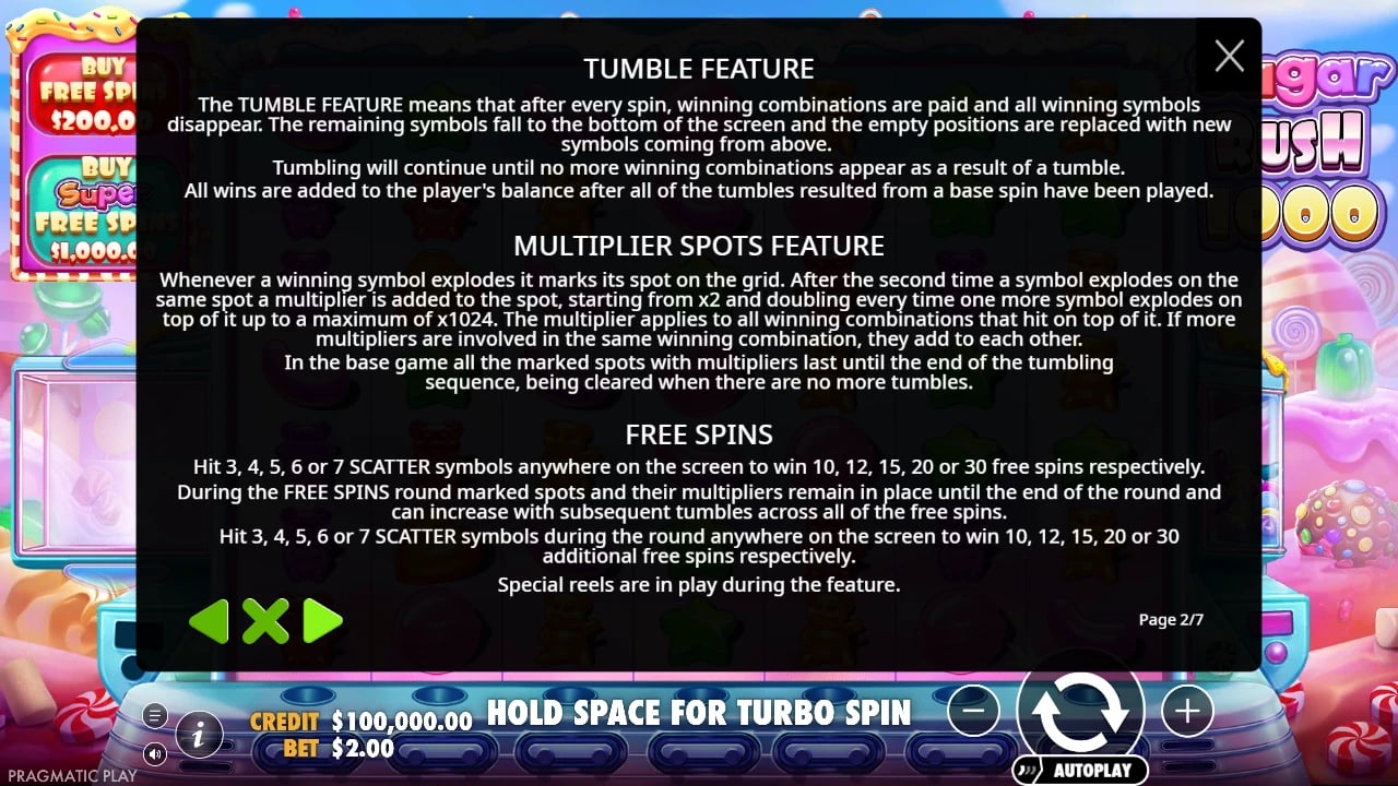 Sugar Rush rules for multiplier spots and Free Spins