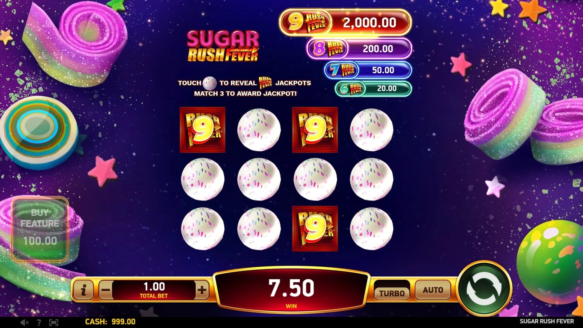 Sugar Rush Fever: Three-match jackpot pick board