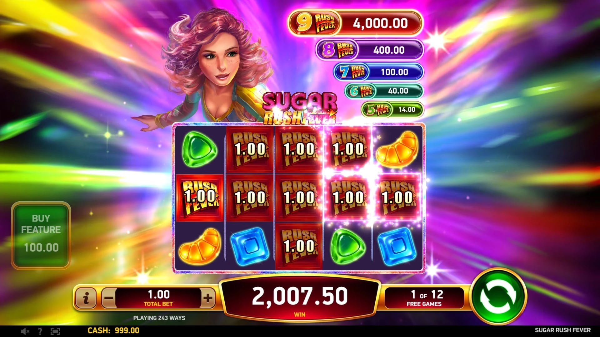 Sugar Rush Fever: Rush prizes and Free Games counter