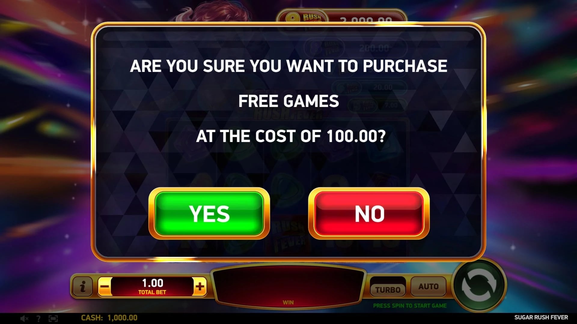 Sugar Rush Fever: 100x buy confirmation