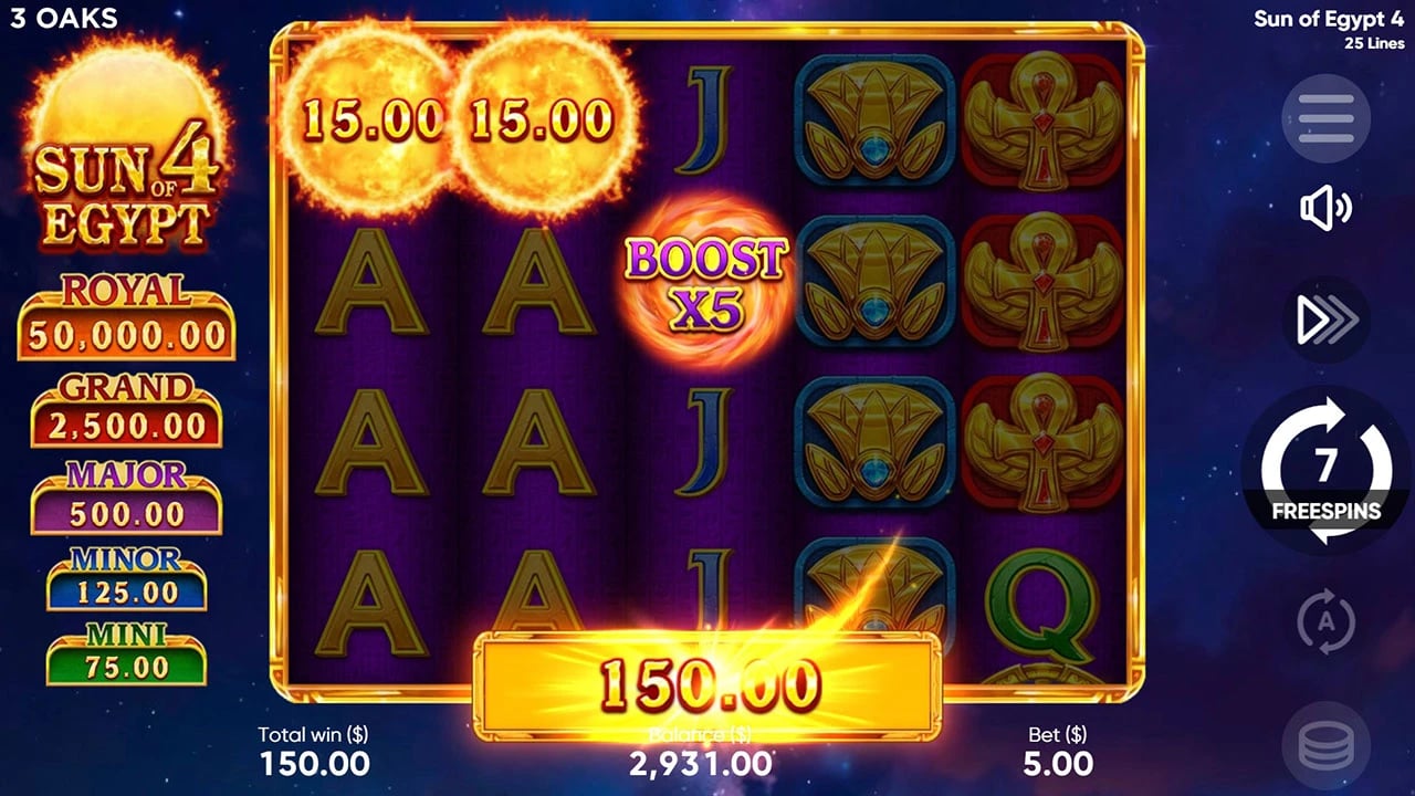 Sun Of Egypt 4: Free Spins with a BOOST times-five collection