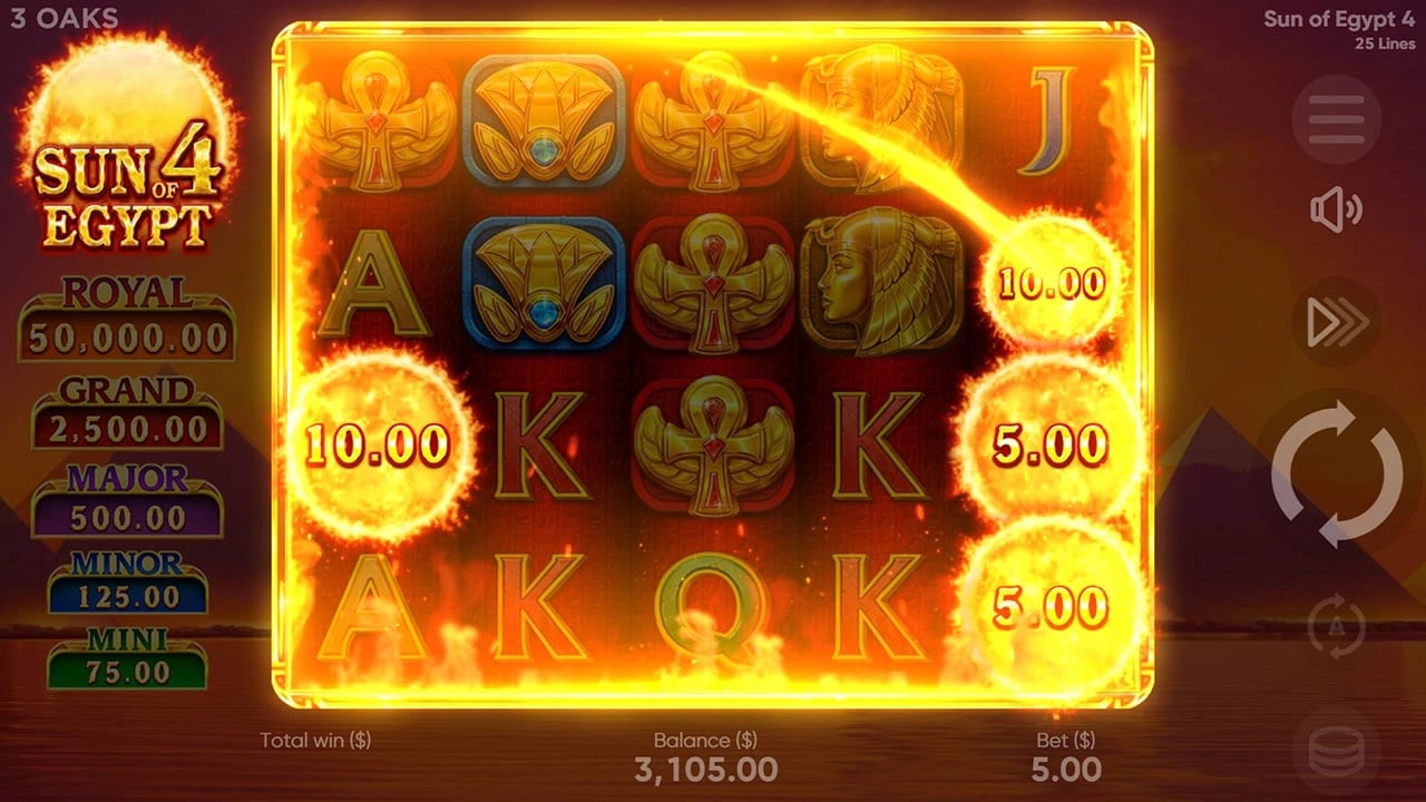 Sun Of Egypt 4: four-row base field with Sun accumulator effects