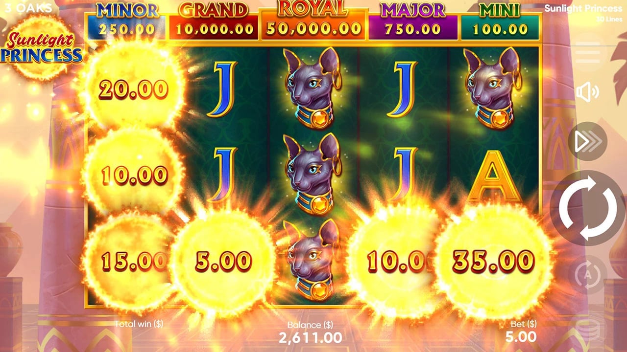 Sunlight Princess: Six Sun symbols across the field