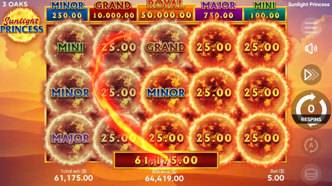 Sunlight Princess: Filled collection board with jackpot labels