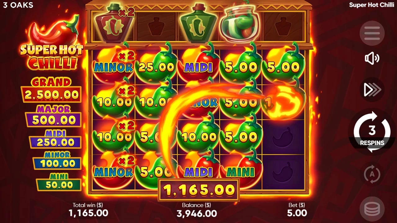 Super Hot Chilli: booster effects and multipliers over the pepper board