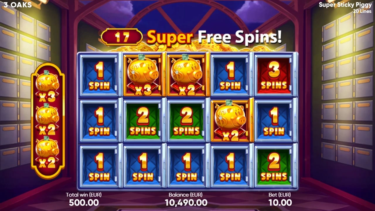 Super Sticky Piggy: Super Free Spins opening selection with sticky pigs