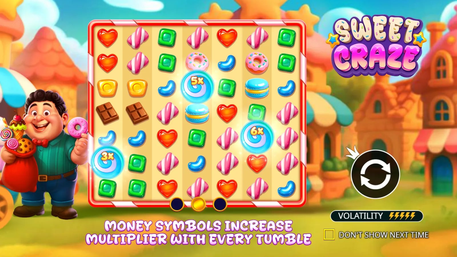 Sweet Craze pre-play illustration with candy symbols and money values