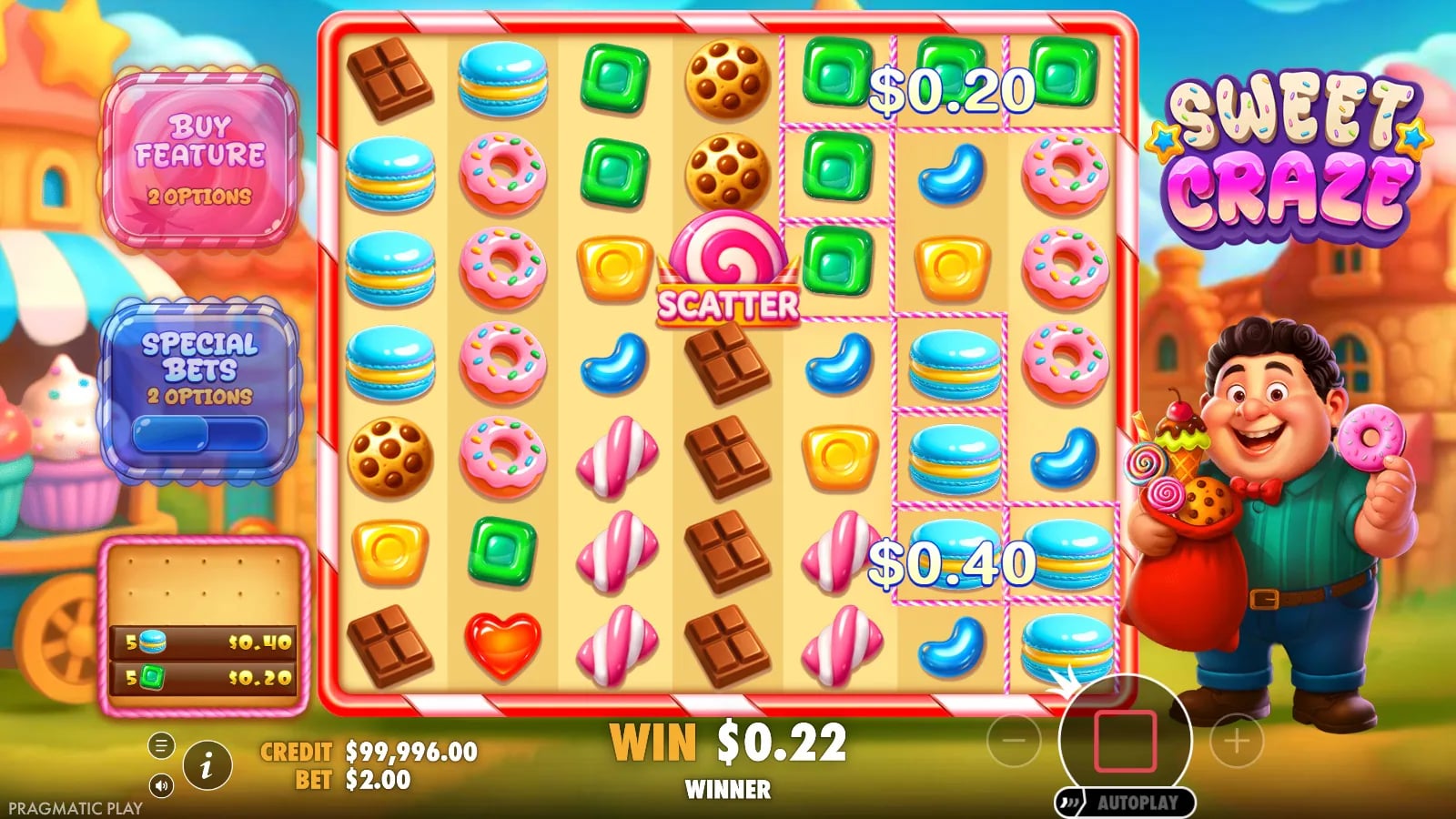 Sweet Craze in-play cluster win with one scatter