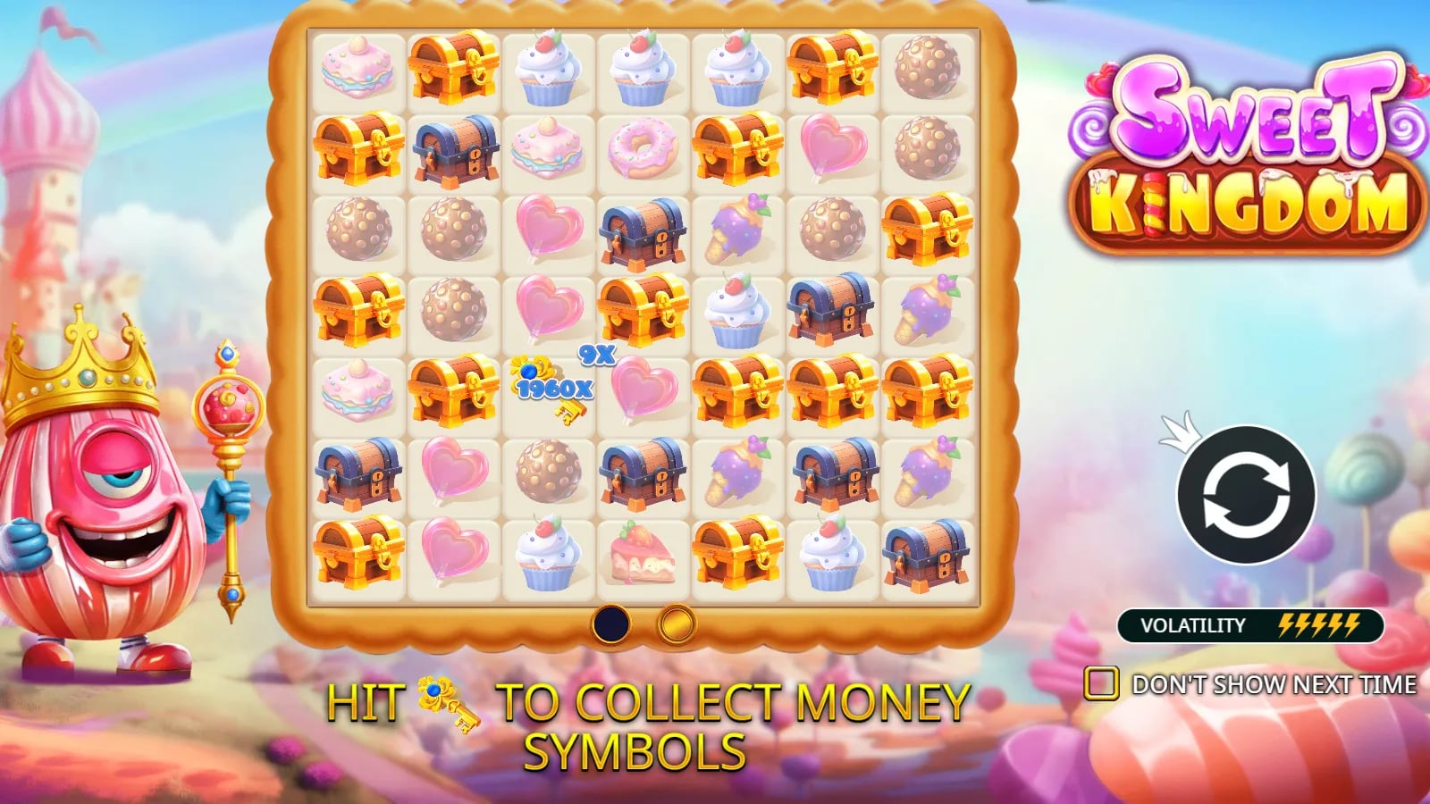 Sweet Kingdom instruction board with example Cash chests and Collector key.