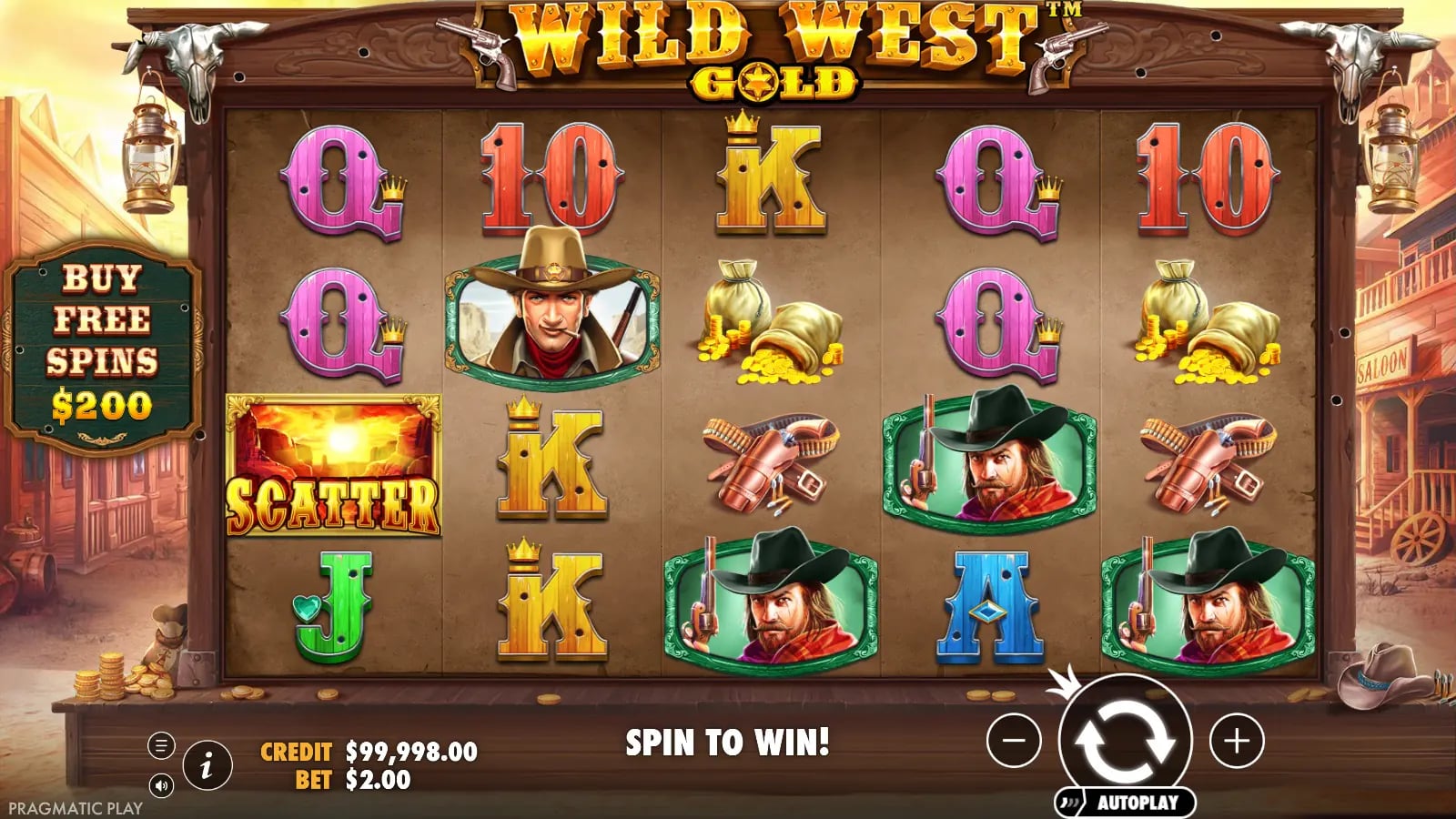 Wild West Gold ordinary five-by-four reels with one Scatter and a $2 virtual stake.