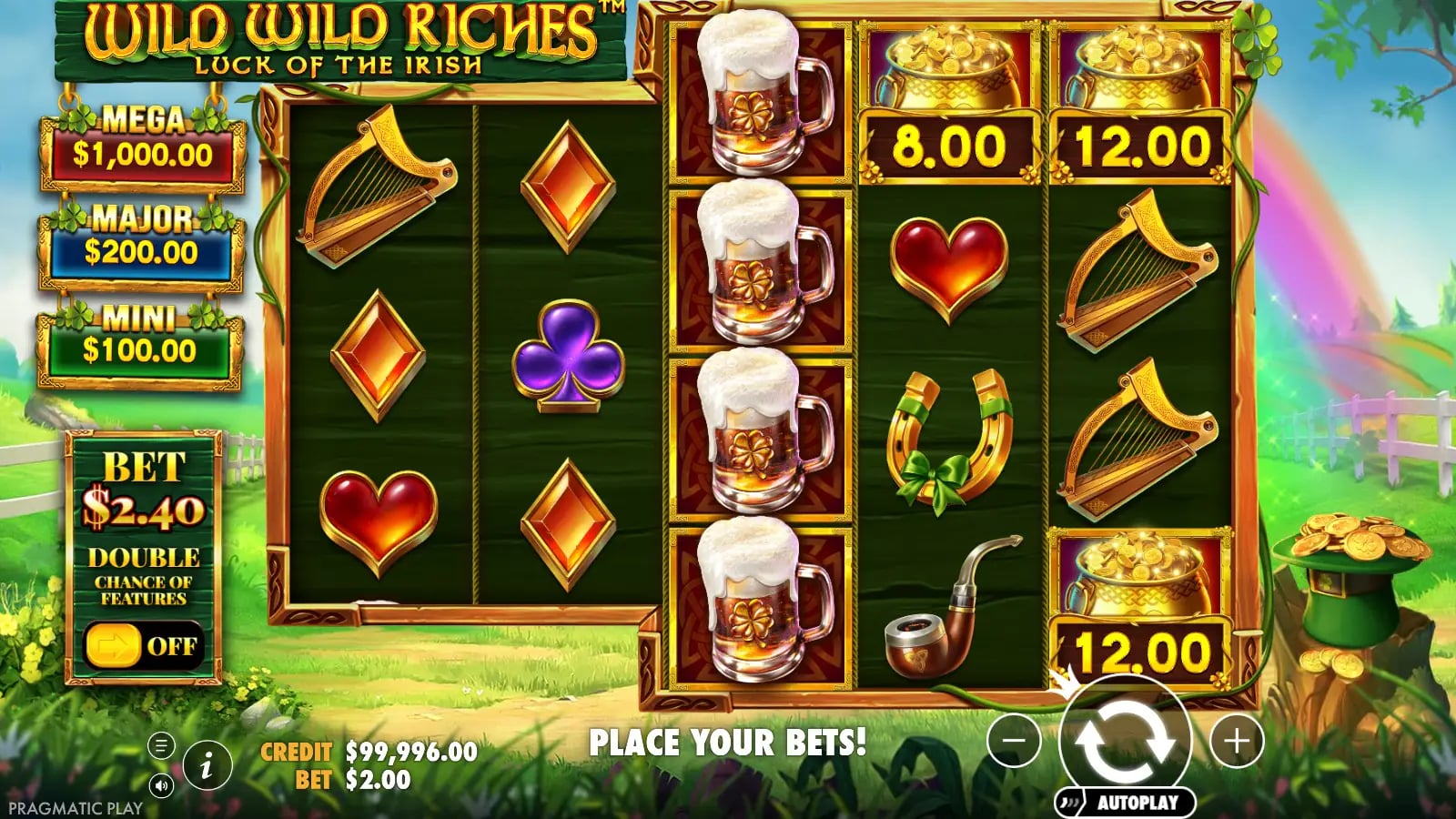 Wild Wild Riches ordinary board with beer mugs and right-side money pots but no left Wild route.