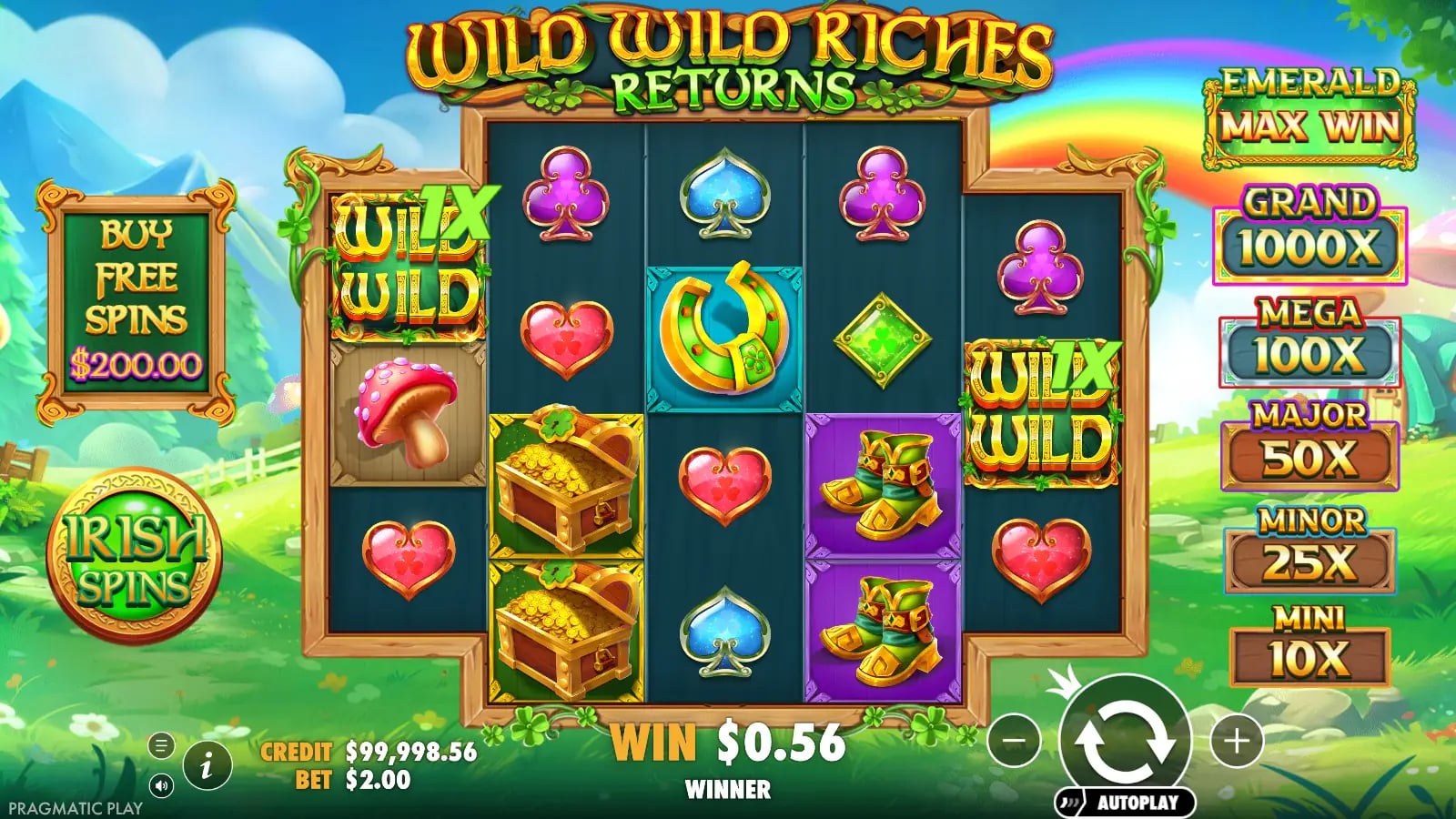 Wild Wild Riches Returns settled five-reel base-game grid