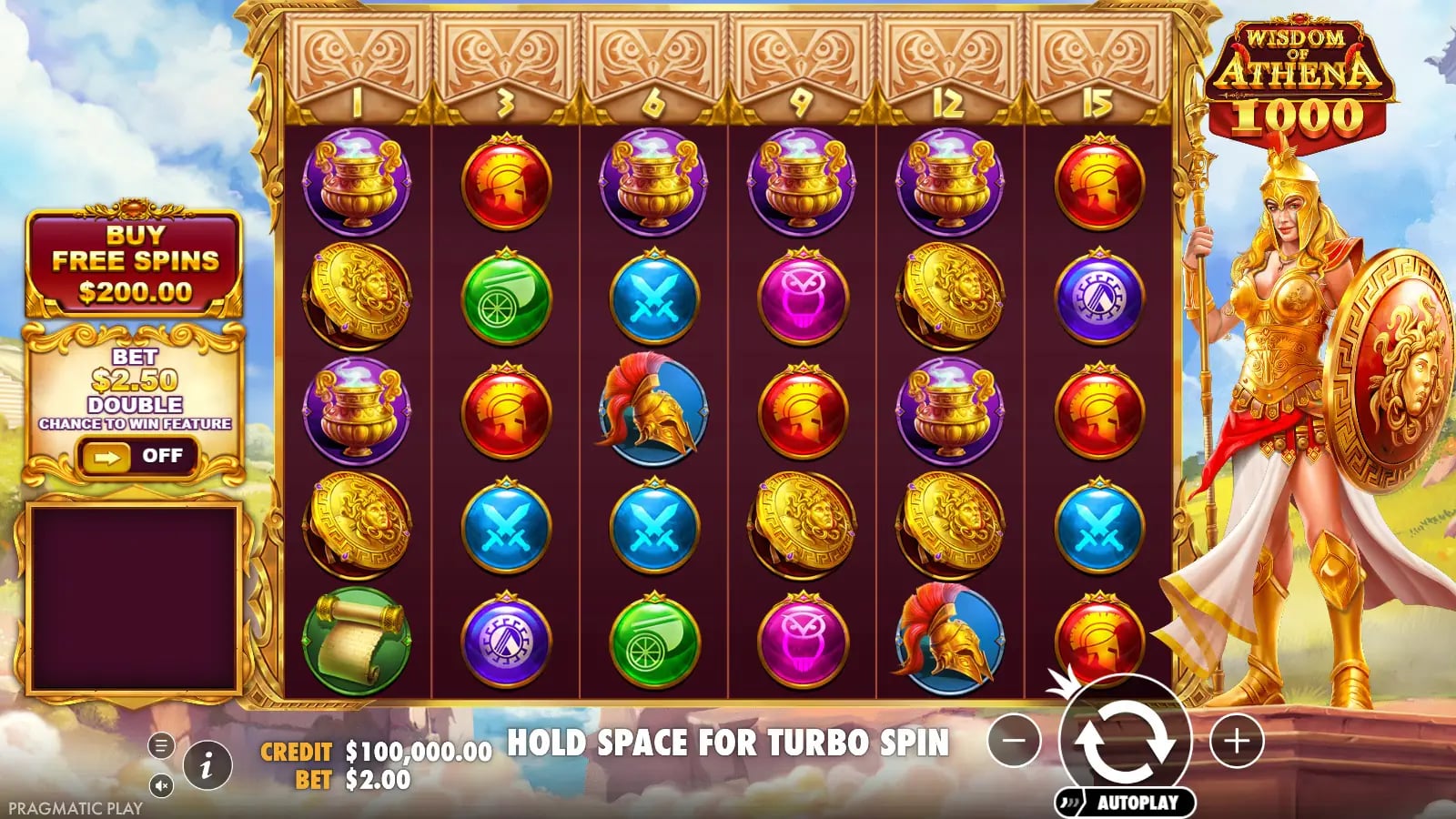 Wisdom of Athena 1000 base board with six locked top-row cells