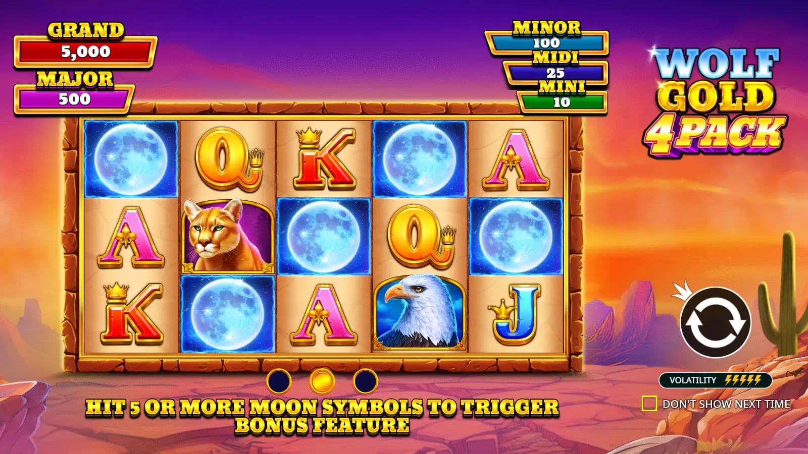Wolf Gold 4 Pack opening guide showing Moon symbols on five base reels