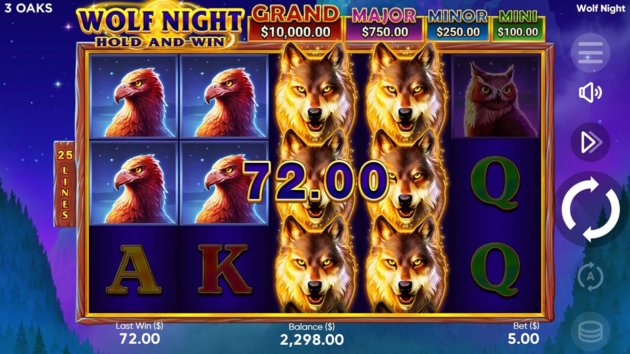 Wolf Night: Wolves on the three-row base reels