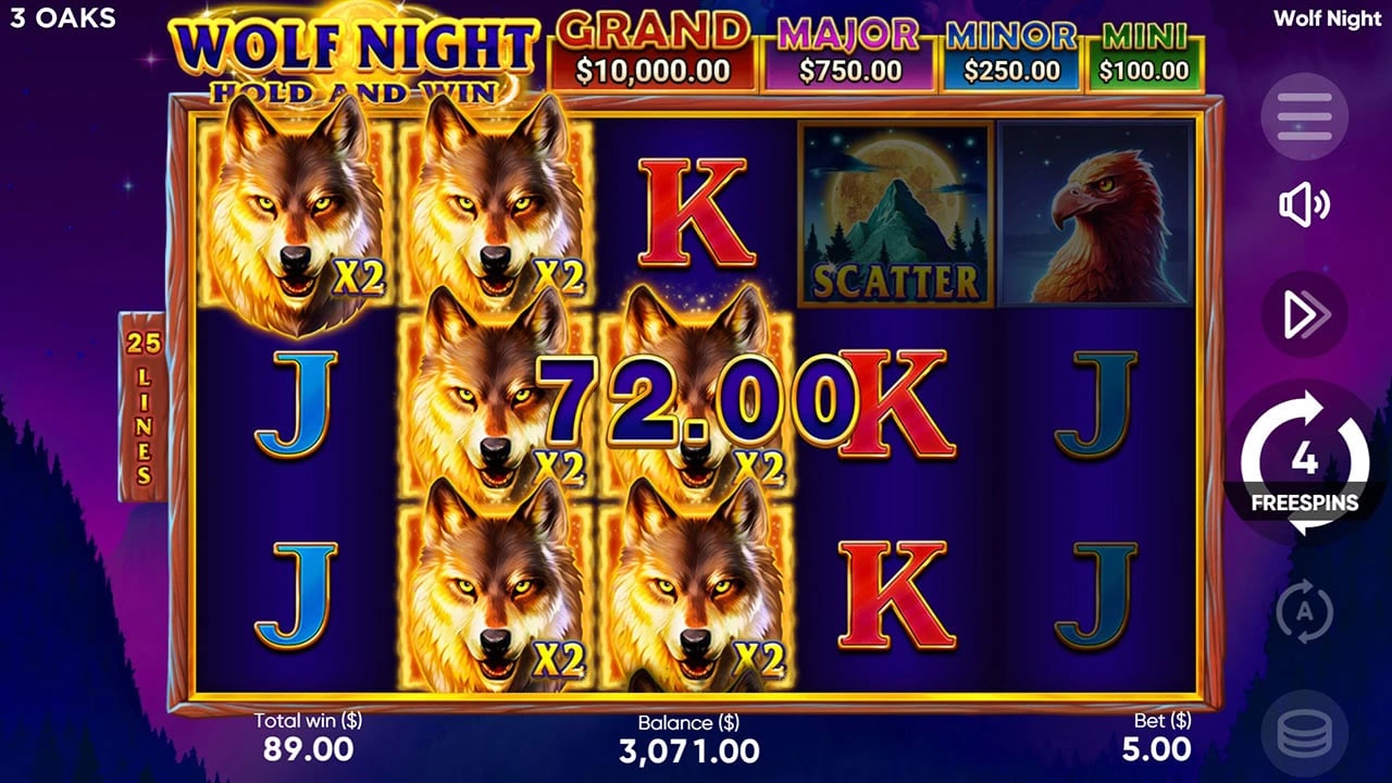 Wolf Night: 2x Wolf Wilds during free spins