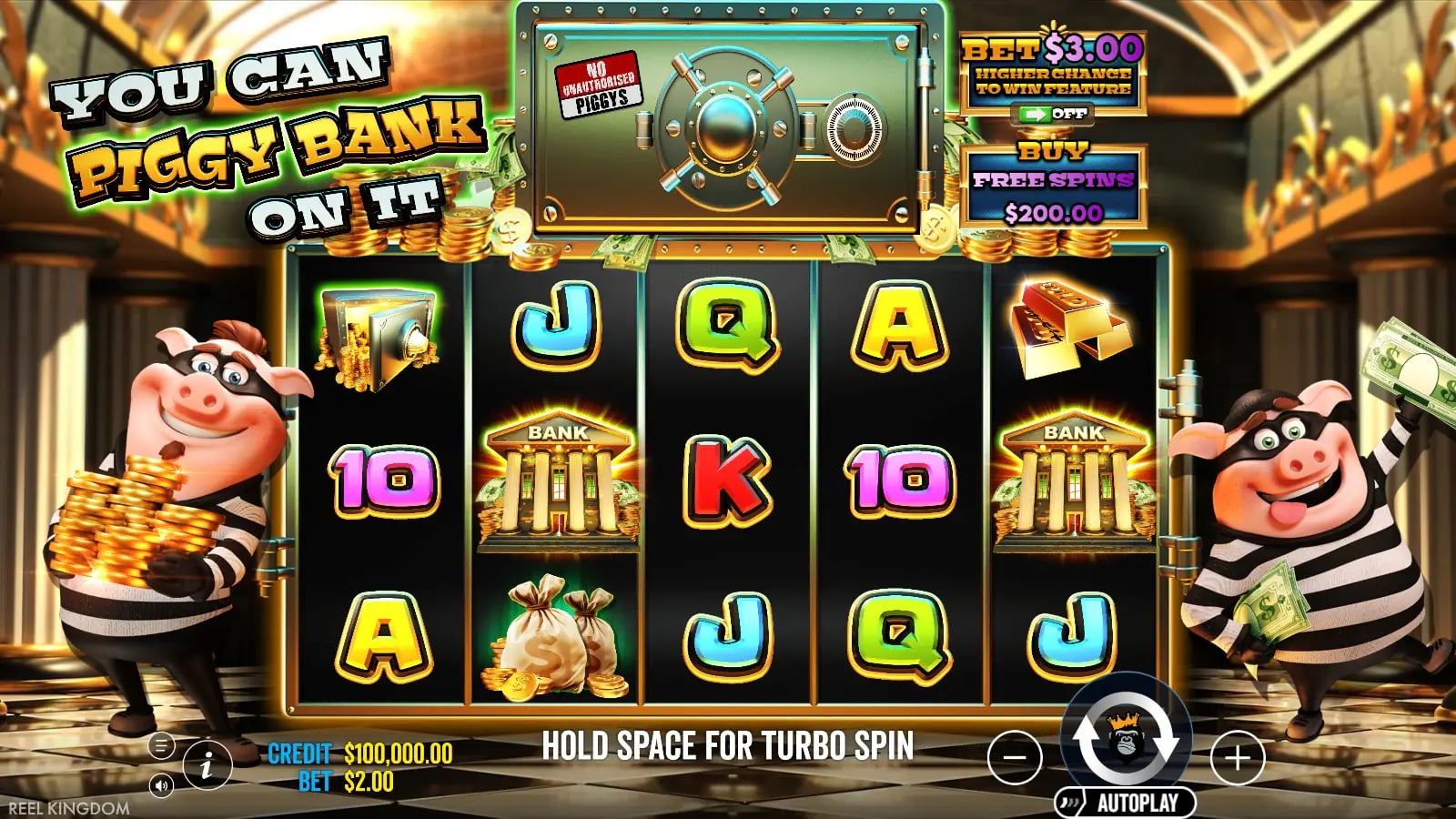 You Can Piggy Bank On It playable reels with the fourteen-symbol vault and controls