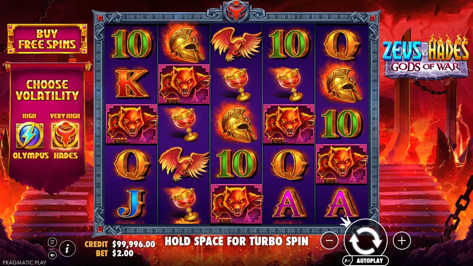 Zeus vs Hades separate ordinary five-by-five base board with Cerberus symbols and no visible expanding Wild or Free Spins result.