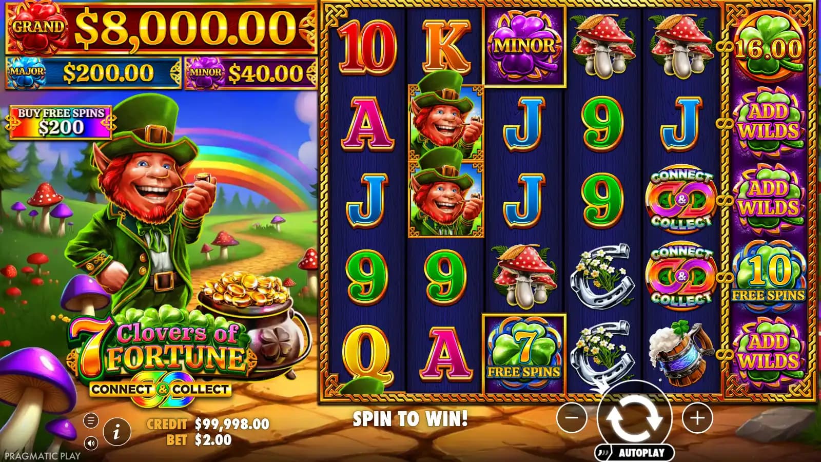 7 Clovers Of Fortune base board with two Connect and Collect symbols on reel five