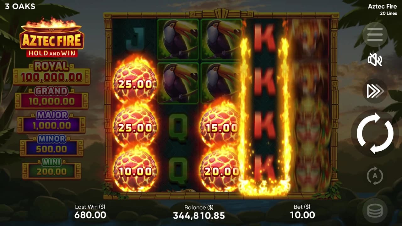 Aztec Fire: Meteor values on the original base reels