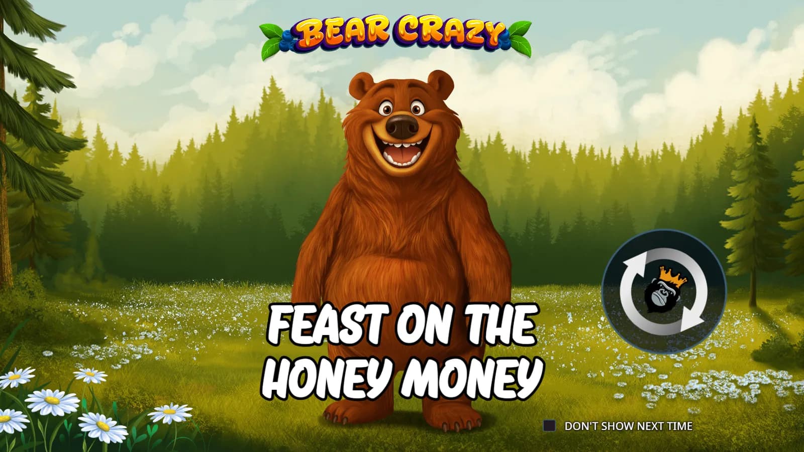 Bear Crazy official demo showing the complete five-reel picnic scene and pawprint trail