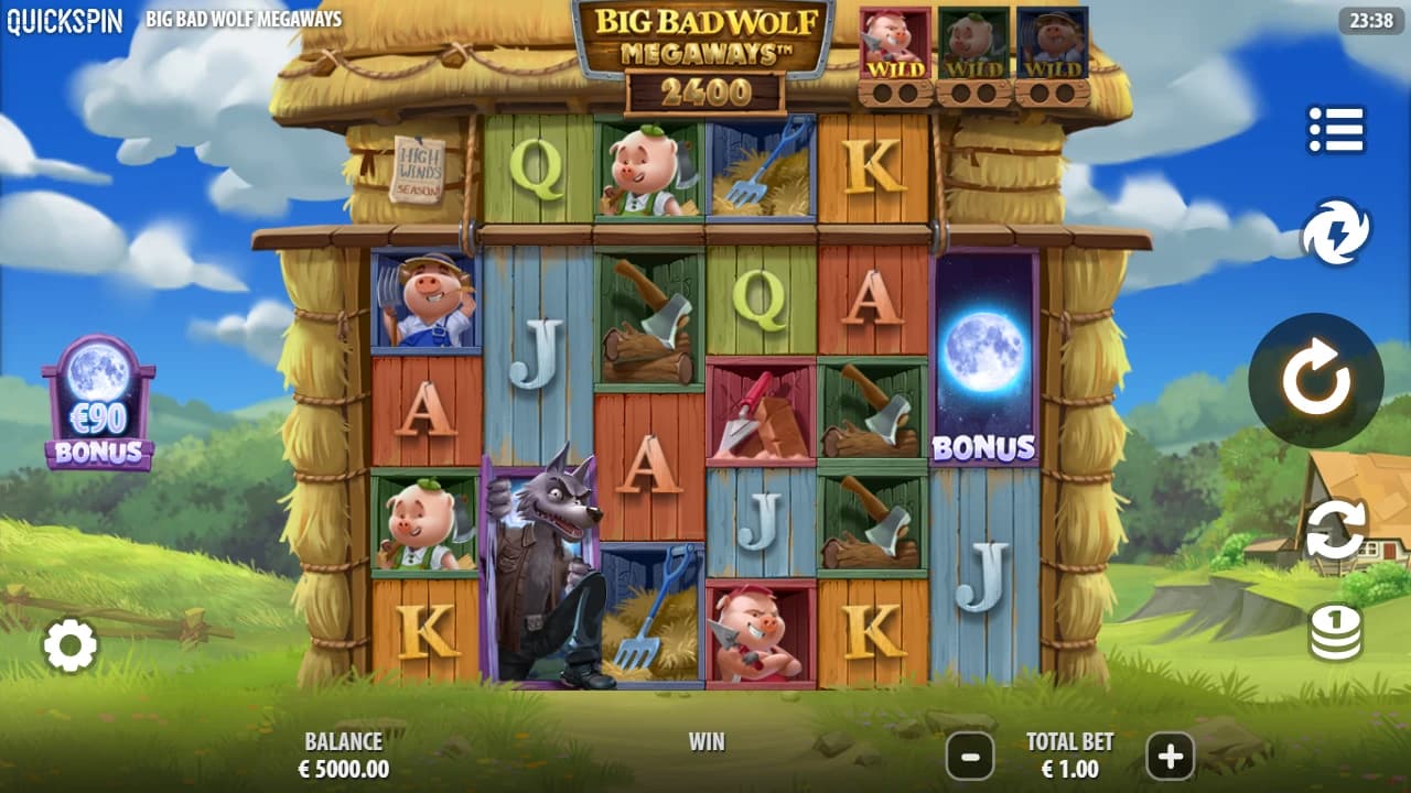 Big Bad Wolf Megaways base reels with different reel heights