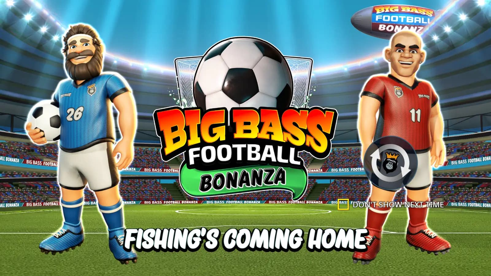 Big Bass Football Bonanza opening card with two footballers and the stadium title