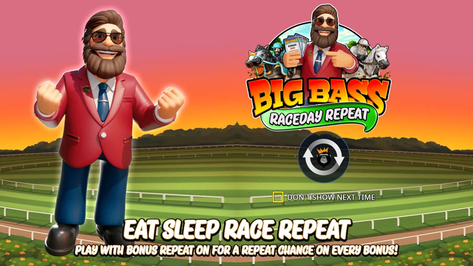 Big Bass Raceday Repeat opening illustration at the racetrack