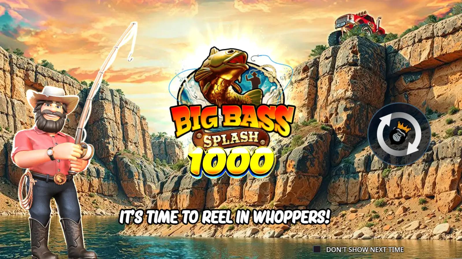 Big Bass Splash 1000 official demo opening scene with its supercharged fisherman