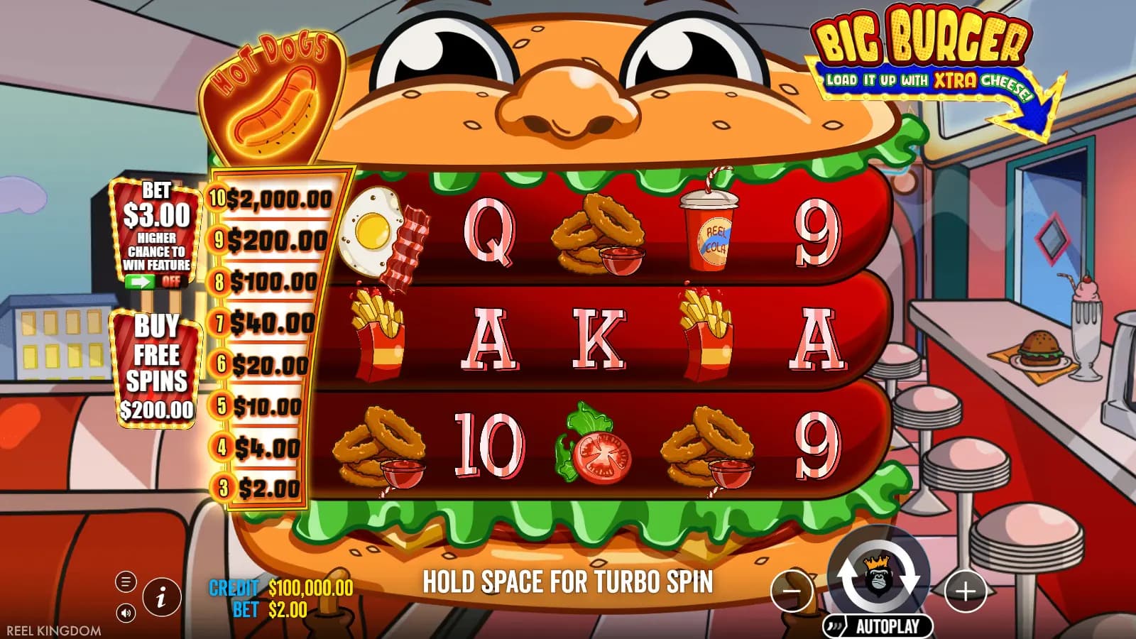 Big Burger Xtra Cheese ordinary three-row diner grid