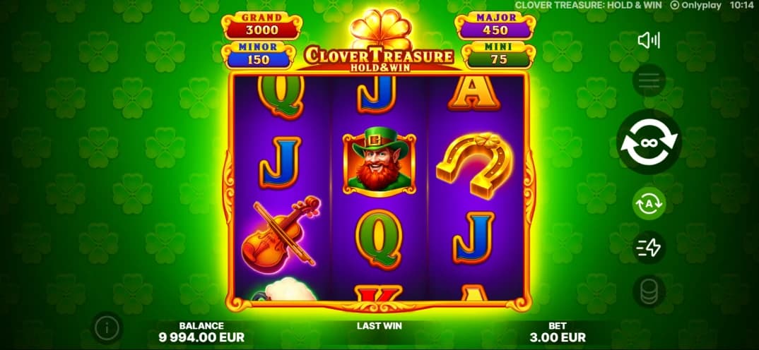 Clover Treasure: Hold&Win: Ordinary three-reel field with the clover collector