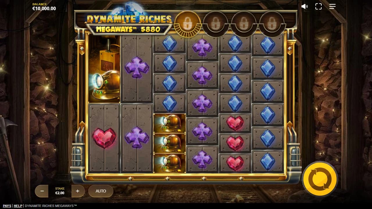 Dynamite Riches Megaways base board with compass and mining characters
