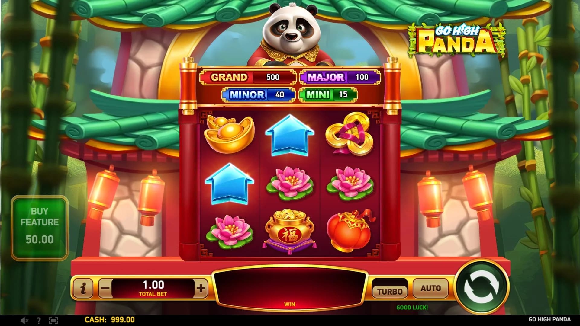 Go High Panda: Ordinary three-by-three reels and arrows