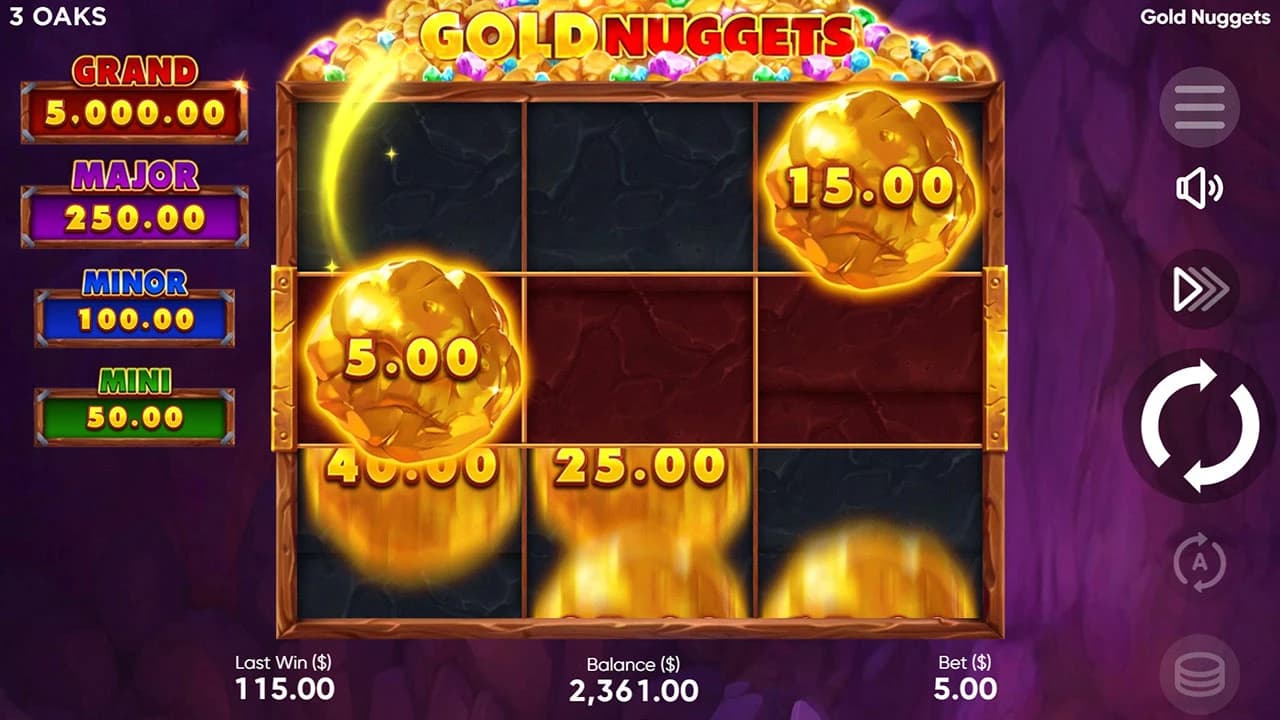 Gold Nuggets: Central row on the compact nugget board