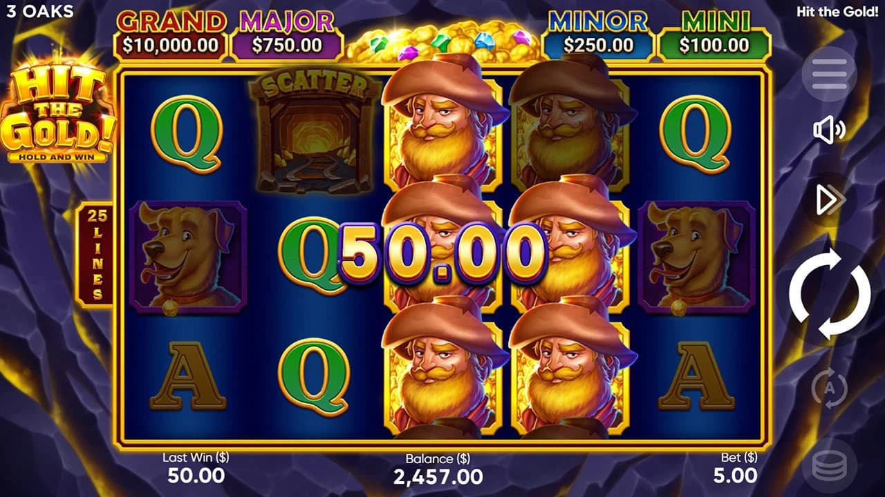 Hit the Gold!: Miner symbols on the original three-row reels