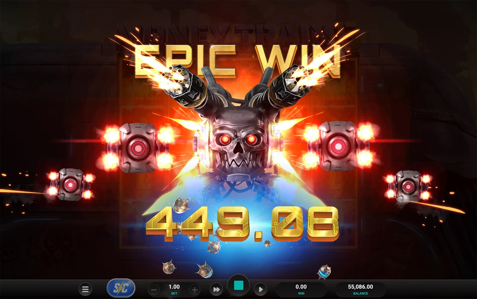 Official Money Train 5 promotional screenshot with an Epic Win overlay